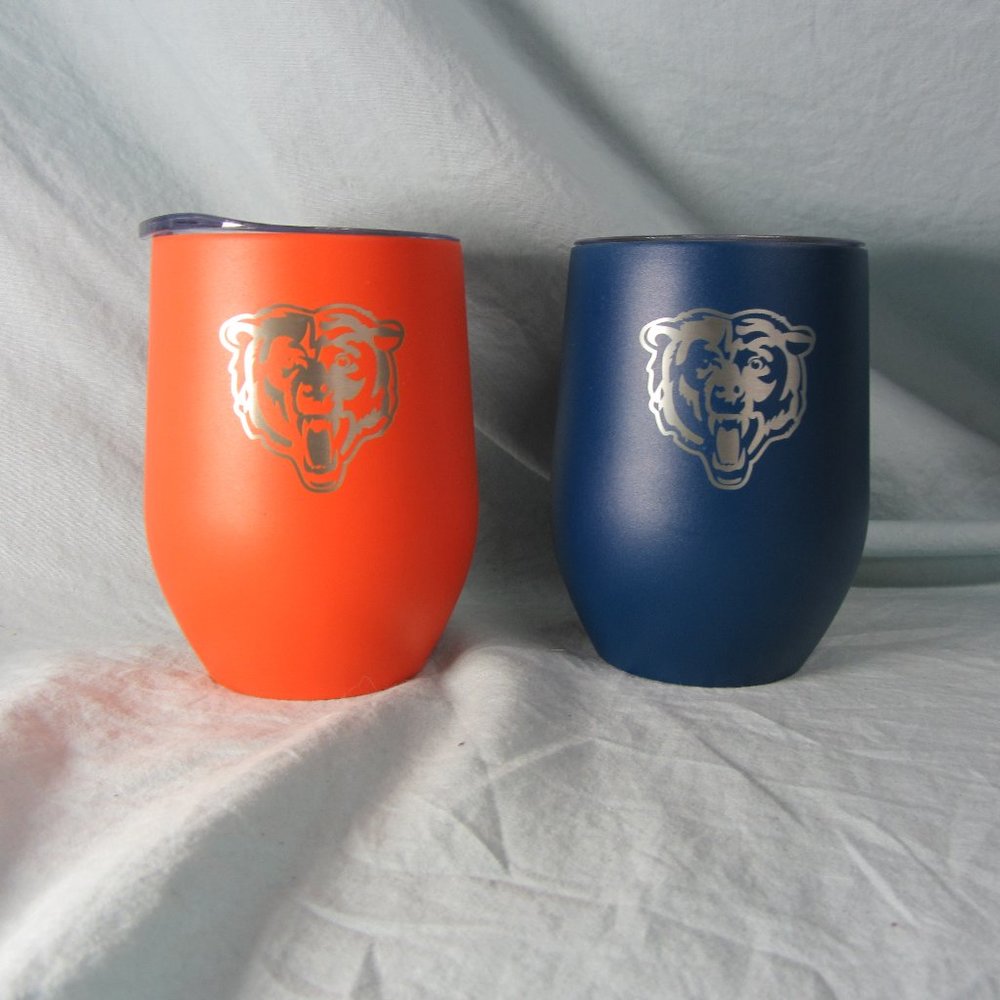 TWO 14 oz blue & orange chicago bears logo tumbler unused Memory Company (w1877)